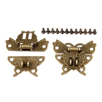 2pcs antique butterfly bronze box latch clasp lock jewelry suitcase cabinet clip buckle clasp lock furniture hardware 3945mm