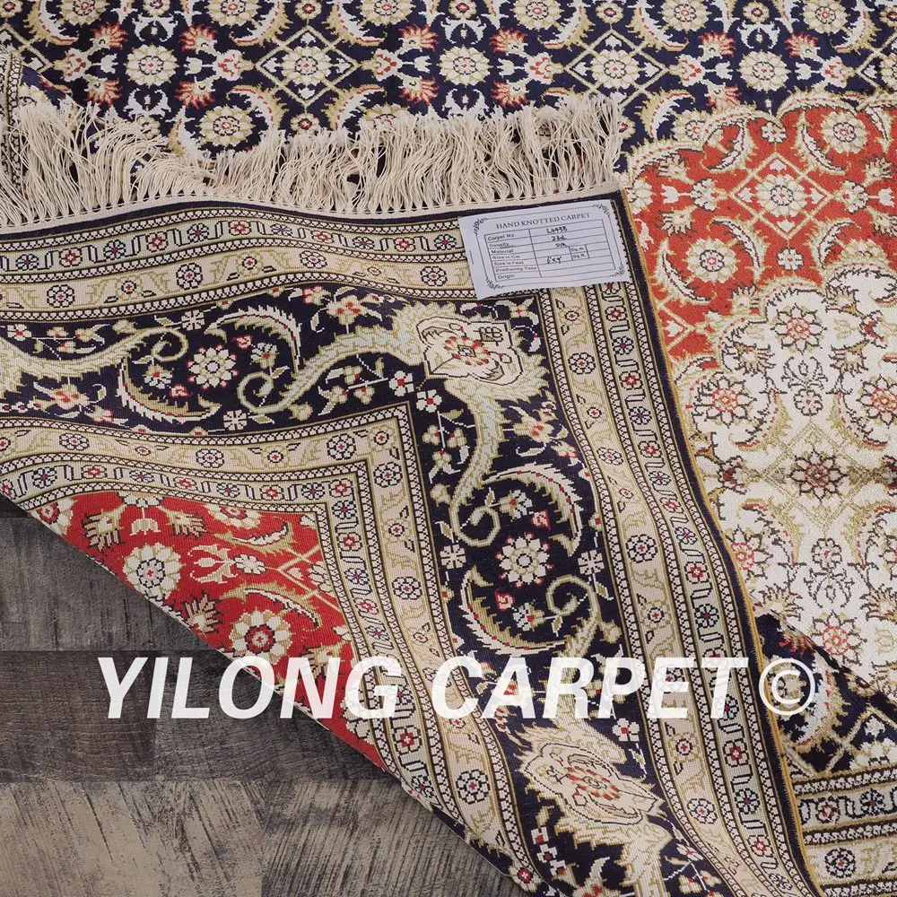 YILONG 6 'x 9' красный и темно синий восточные шелковые коврики ручной вязки