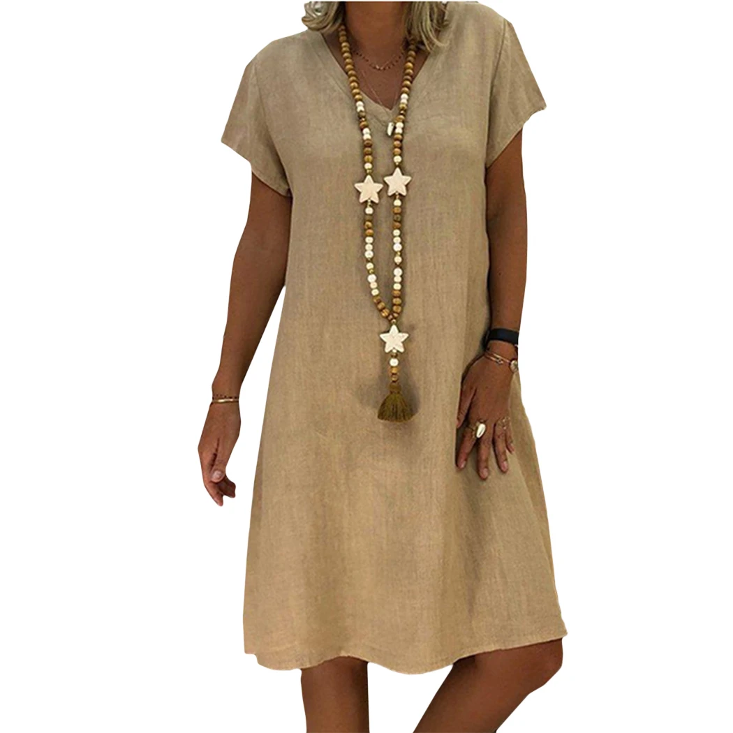 Летнее Стильное повседневное женское свободное платье с v образным вырезом