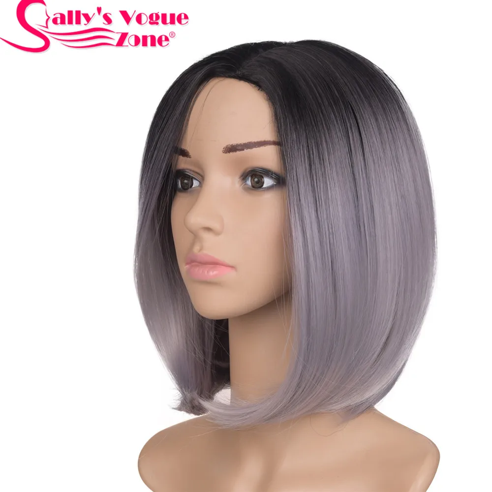 T1B/светло-серый Sallyhair средняя часть 12 дюймов японское высокотемпературное Волокно синтетический короткий Омбре черный блонд цвет боб парик для женщин - Цвет: T1B/светло-серый
