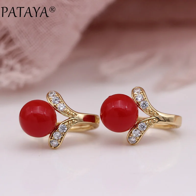 Женские серьги PATAYA из розового золота с микро воском инкрустация натуральным