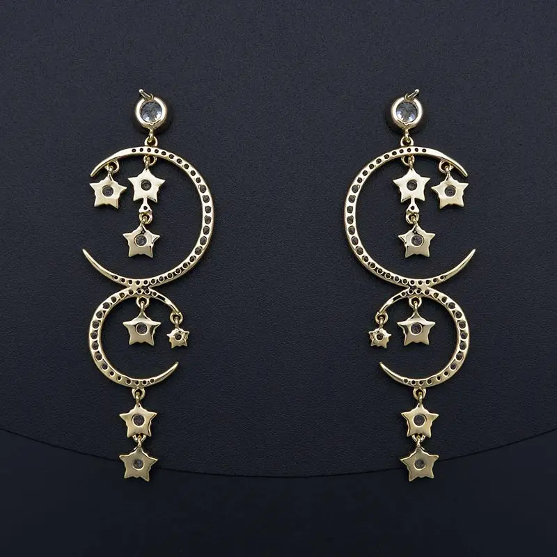 Newness AAA Cubic Zirconia Luxury Stars Moon Bridal Dress Wedding Everyday Earring Fashion Jewelry For Women | Украшения и