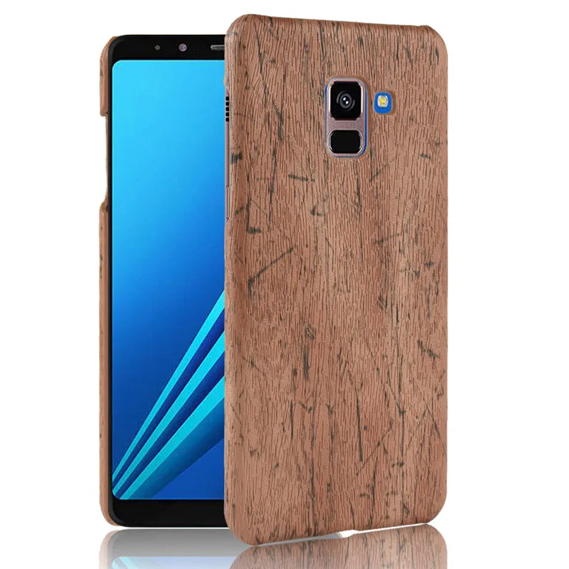 Чехол для Samsung A8 2018 твердый кожаный Ретро чехол телефона с деревянным лицевым