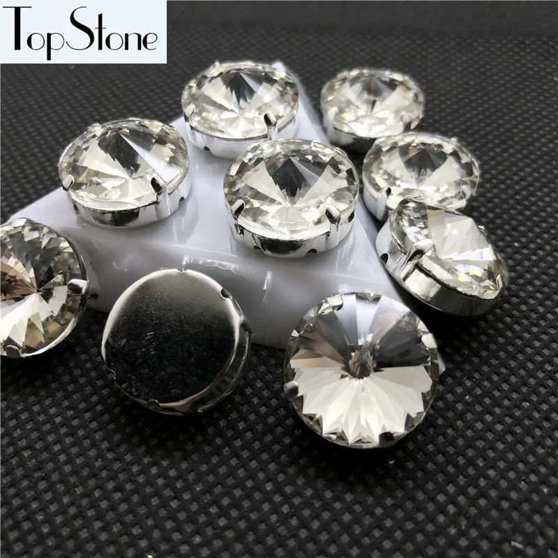 Topstone кристально чистые модные Rivoli Камни с металлическим клеем 6 8 10 12 14 16 18 мм