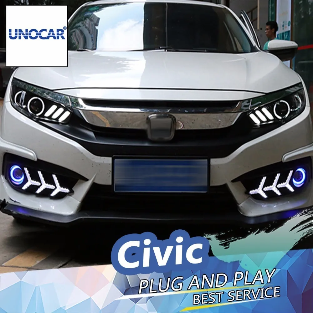 UNOCAR автомобиля для укладки Honda CIVIC X 10th 2016 2017 фара светодиодный фар красный Ангел