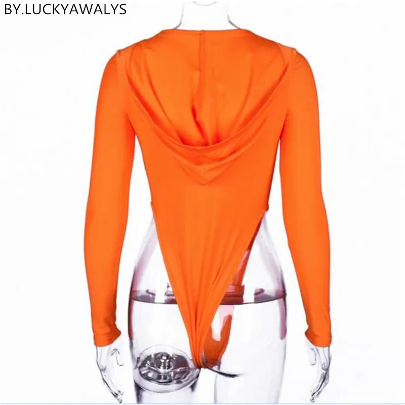 Сексуальная U шеи с длинным рукавом облегающее боди комбинезон капюшоном сезон: