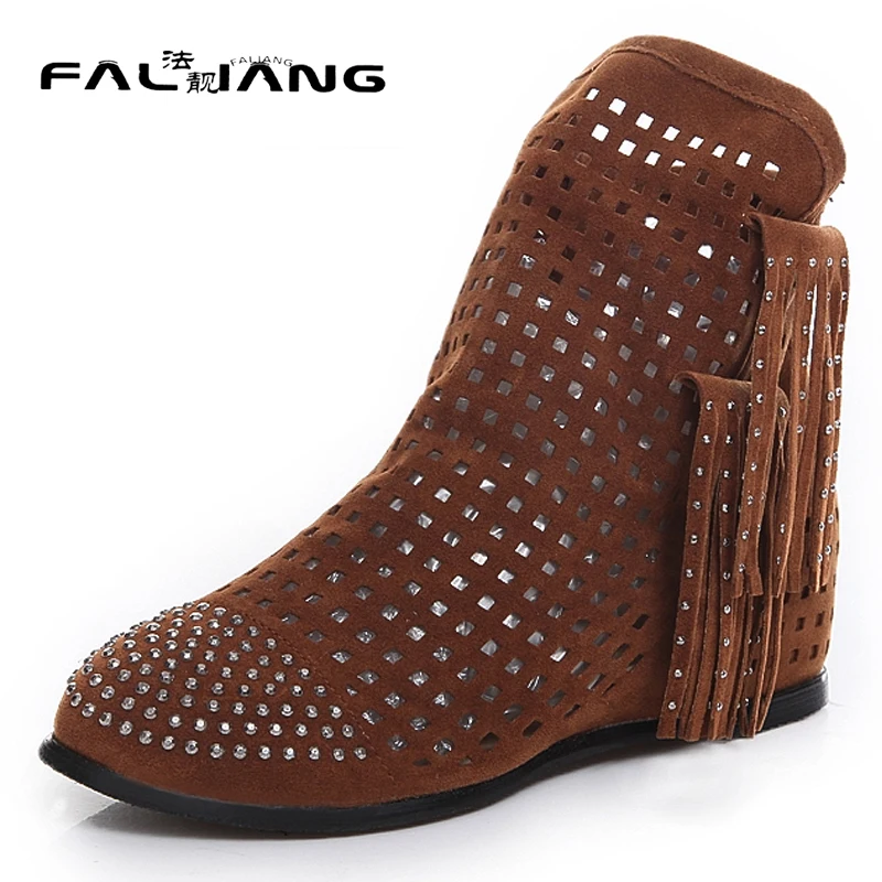 Лето плюс размер 11 12 Мода Твердые Slip-On Ручного шитья Кристалл Bling Fringe Высота