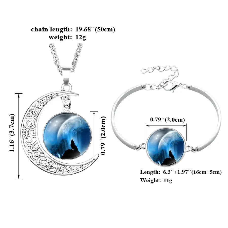 NingXiang серебряный цвет Готический волк Sirius стеклянный кабошон луна кулон ожерелье