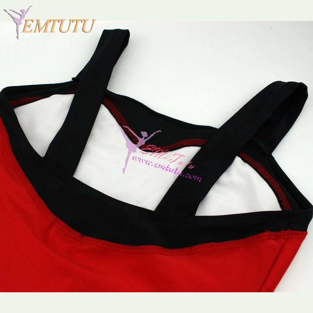 Балетное трико из спандекса и лайкры красно-черное блестящее балетное с