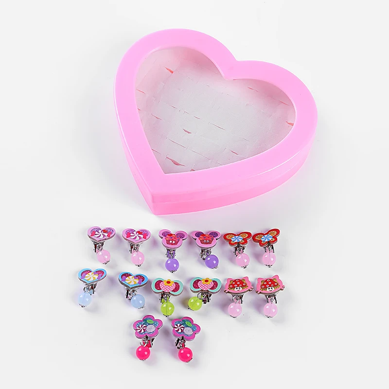 7 пар детских сережек крашеный цветок-shaped heart-shaped animal милые жемчужные серьги женские серьги клипсы