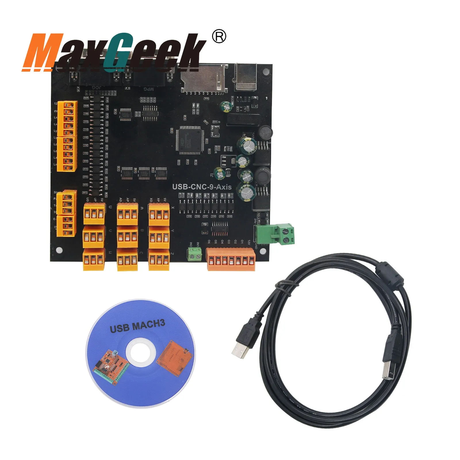 9 оси набор контроллеров cnc 100 кГц USB контроллер шагового двигателя коммутационная плата+ USB кабель+ компакт-диска
