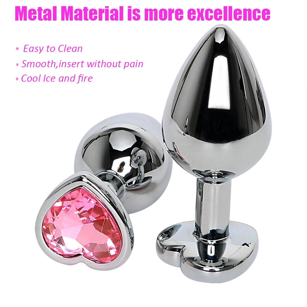 Анальная пробка из нержавеющей стали вибратор с сердцем розовый кристалл