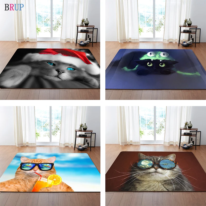 Большой коврик с 3D принтом кошки мягкий фланелевый для украшения гостиной
