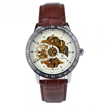 Selling new JUNMING luxury of CTT hollow out mechanical watch fashion men's leather the man best gift relogio | Наручные часы