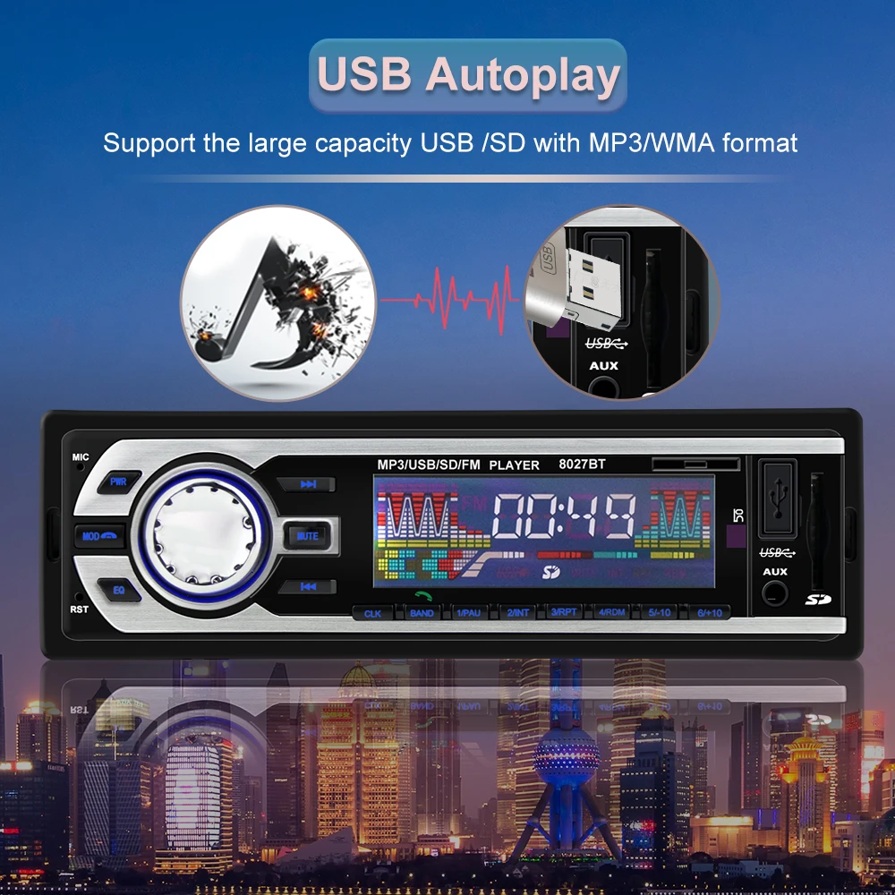 1 Din радио Bluetooth автомобиля 12 V-24 V SD MP3 плеер в машине автомагнитолы Авто аудио стерео Карро автомобильное зарядное устройство с Зарядное устройство автомобильный радиоприемник
