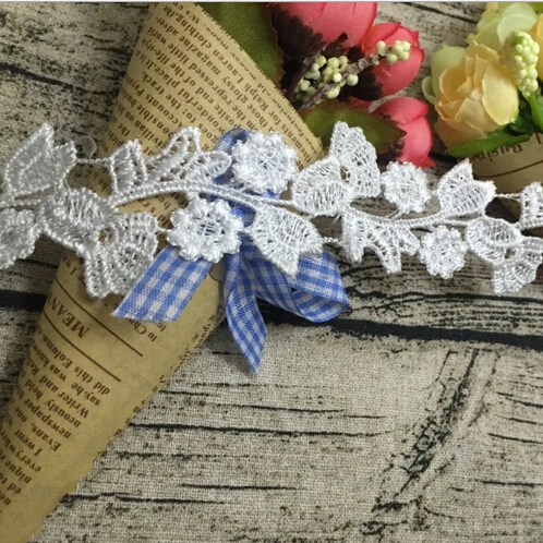 

15Yard/Lot DIY Accessories Water Soluble Lace Trim 4cm Wide White Black Flower African Embroidered Lace Fabric Sewing Materials