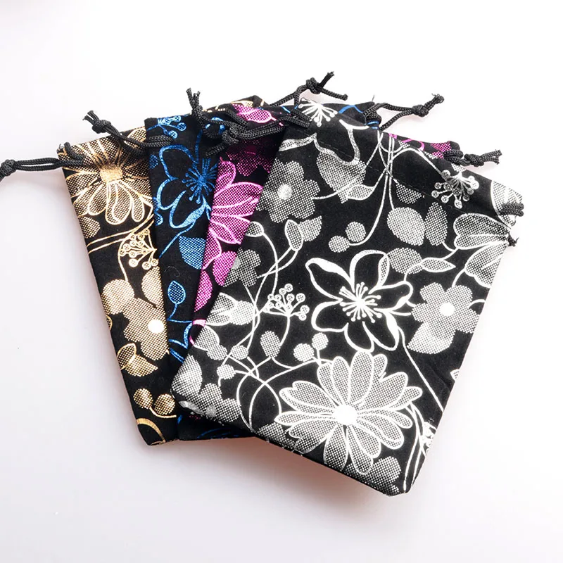 

10pcs 8x10cm/10x14cm Flower Print Velvet Bag Cute Jewelry Pouch Wedding Decoration Candy Jewelry Packaging Bag Small Gift Bag