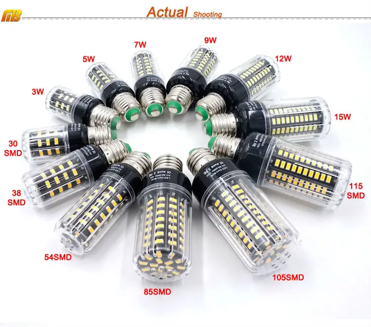 Светодиодный светильник SMD 5736 E27, светодиодный светильник 3 Вт, 5 Вт, 7 Вт, 9 Вт, 12 Вт, 15 Вт, светодиодный светильник-кукуруза, лампочки переменного тока, 110 В, 220 В, лампада, без мерцания, постоянный ток