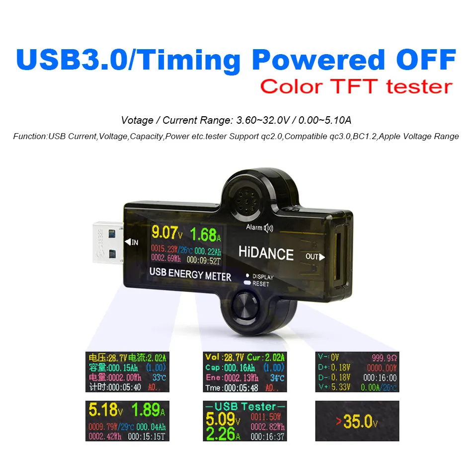 USB 3,0 Тестер Вольтметр Ток Напряжение цветной измеритель Вольт Амперметр детектор батарея банк питания индикатор зарядного устройства+ usb нагрузка