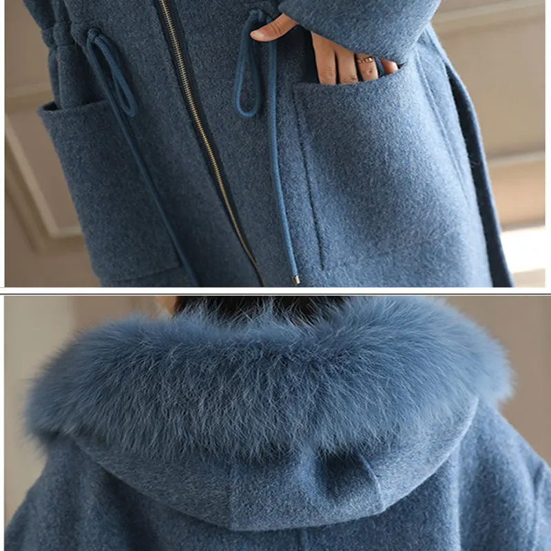 Новинка 2017 большой меховой воротник зимнее женское шерстяное длинное пальто с