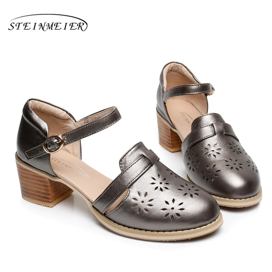 

Genuine Leather summer oxford sandals big woman shoes US 9.5 round toe handmade grey pink white 2020 oxfords shoes for women