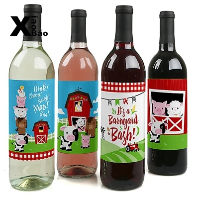 Wine Bottle Label X6 Ферма животные Тема Бумажный Мешок тарелка посуда соломенная фольга латексный воздушный шар плакат с приглашением карты дети день рождения подарки - Цвет: Wine Bottle Label X6
