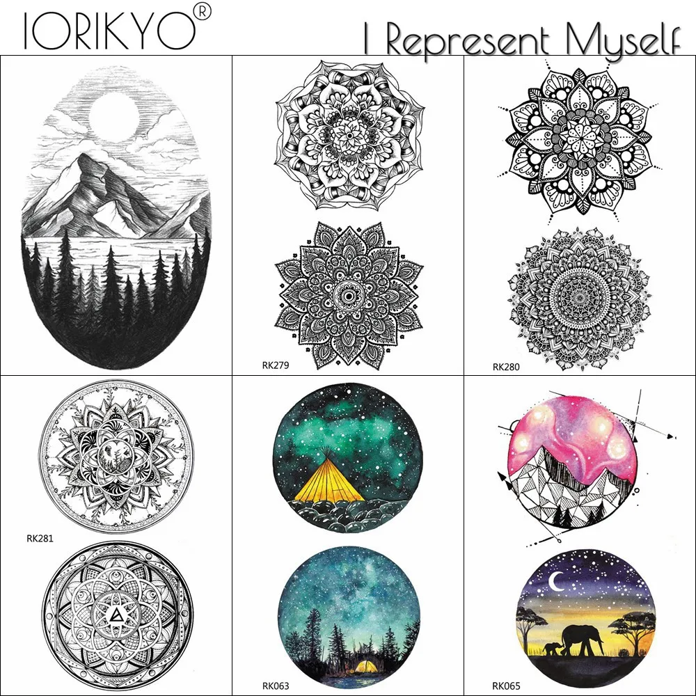 

Water Transfer Mandala Henna Flower Galaxy Comping Tattoos Stickers Black For Women Men Tattoo Temporary Fake Custom Tatoo Paste