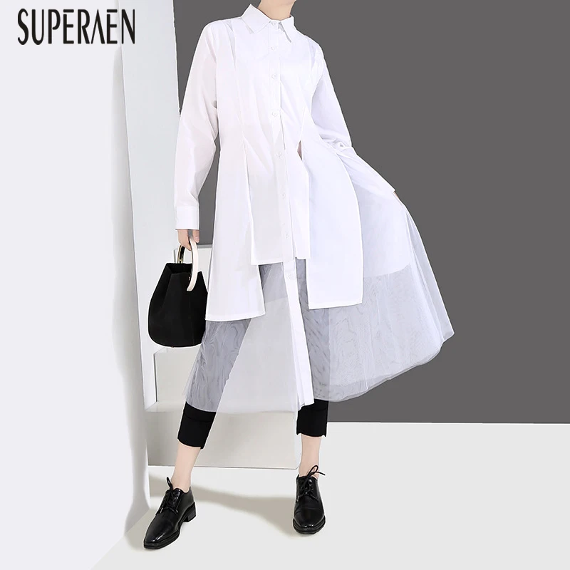 SuperAen, новинка, весна и лето, женская рубашка, сплошной цвет, дикие, повседневные блузки, женская, Европа, сетка, женская одежда