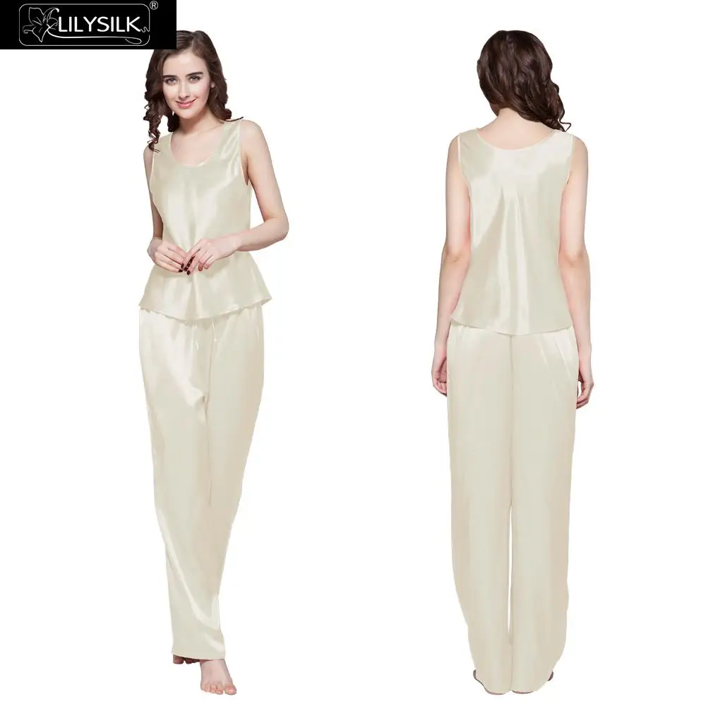 Beige LilySilk пижама женская шелковая белье костюм домашняя одежда для женщин бретели Набор 3 шт. шелк 22 Momme Прекрасный - Цвет: Beige