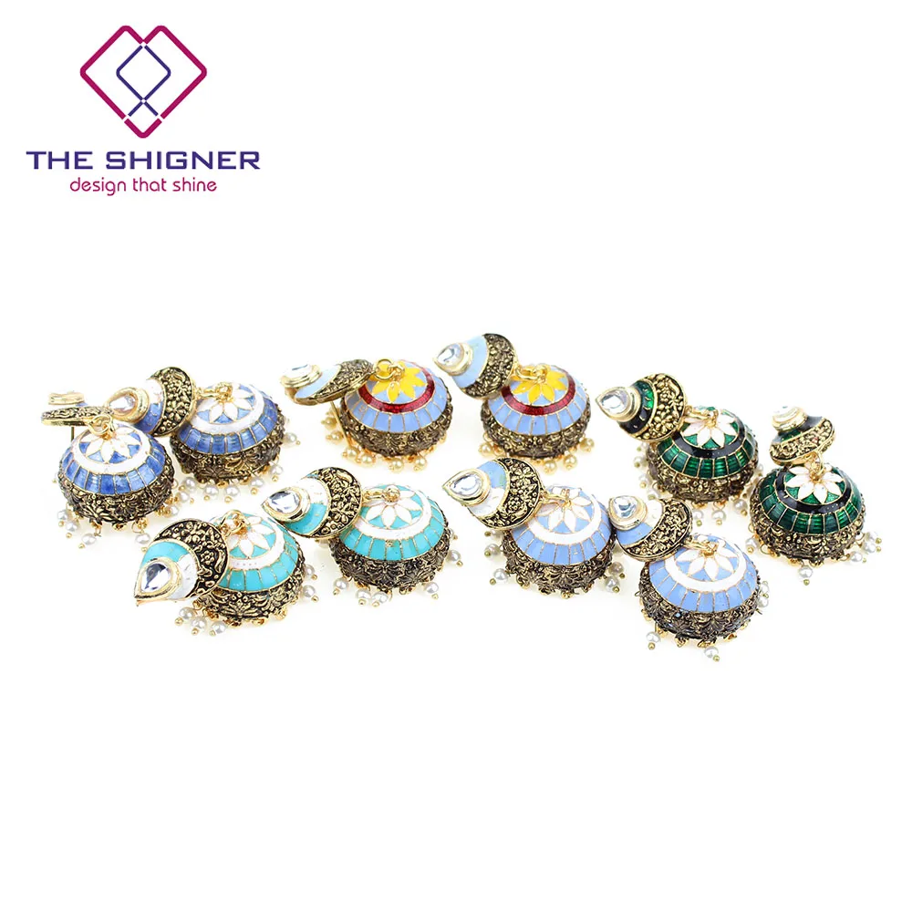 THE SHIGNER традиционные этнические индийские украшения Meenakari эмаль Jhumka Jhumki глаз тени серьги вечерние повседневные изделия для женщин