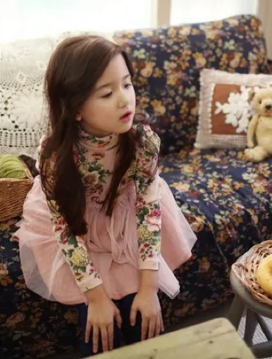 (100-140cm) 5pcs/lot Winter Fashion turtleneck long sleeve patchwork floral print Girl Dress /Princess Dress/ | Мать и ребенок