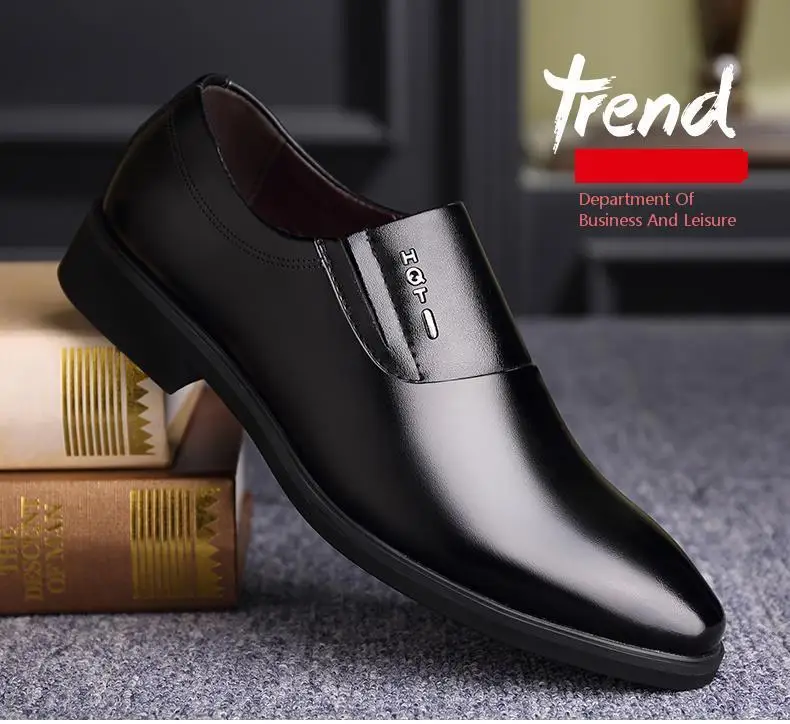 QZHSMY Increase Men Dress Italian Shoes Black Slip-on Man Shoes Leather Genuine Spring Autumn