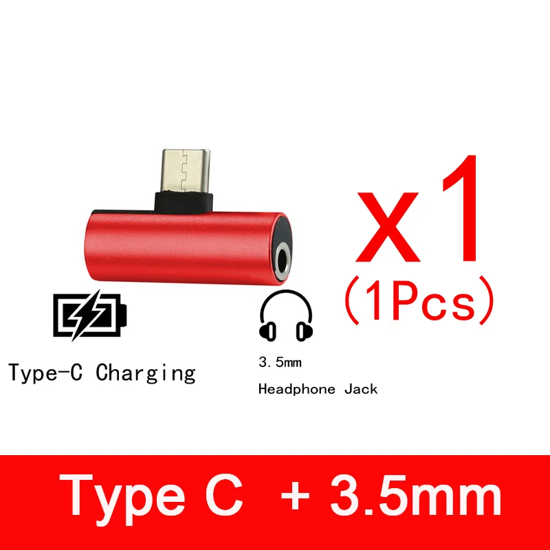 1pcs Red Двойные наушники 3,5 мм разъем тип c 2 в 1 аудио зарядное устройство для huawei nova 5 Pro nova 5 Honor Magic 2 Чехол аудио Chraging USB C кабель - Цвет: 1pcs Red