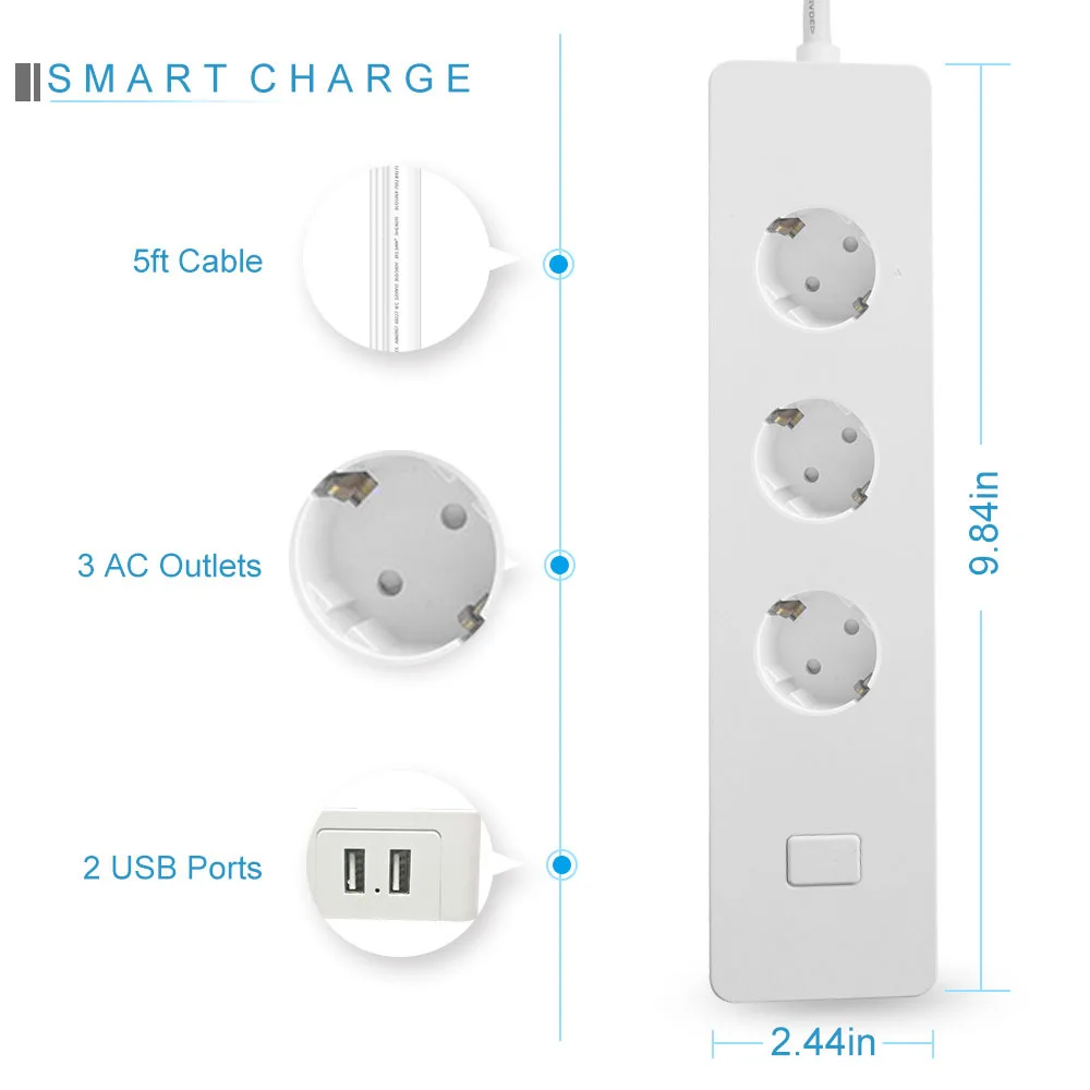 WiFi smart Power Strip/Surge Protector, Alexa voice control,Remote control switch,Smart home EU standard smart socket