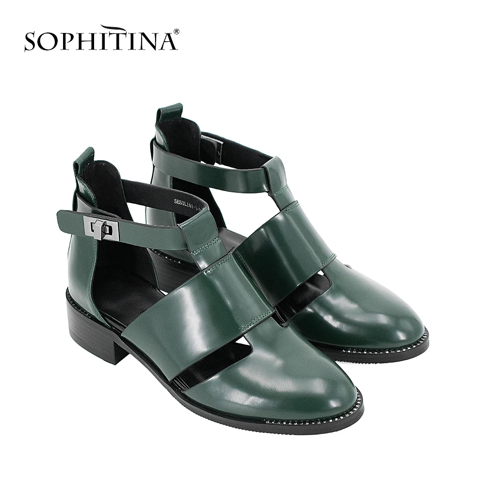 SOPHITINA/Хит продажи 2019г. Летняя обувь выполнена из натуральной кожи, подкадка из свиной кожи. Женские босоножки с закрытым округленным носком и пяткой на низском и толстом каблуке. Верх обуви сделан из ремешков.s21