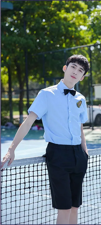 Boy short sleeve Корейская школьная форма, белая рубашка+ юбка для студентов, рубашка для девочек+ штаны, корейский костюм для мальчиков, студентов, студентов, косплей - Цвет: Boy short sleeve