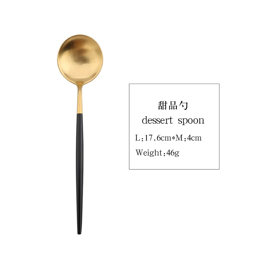 Dessert spoon Посуда из нержавеющей стали, нож для стейка и вилка, ложка, нож и вилка, набор для семьи из четырех столовых приборов в западном стиле, столовый набор высокого качества - Цвет: Dessert spoon