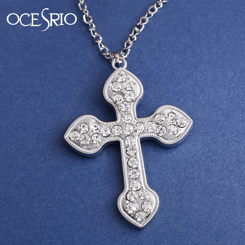 Ожерелье OCESRIO с подвеской в виде большого Креста серебряного цвета длинное