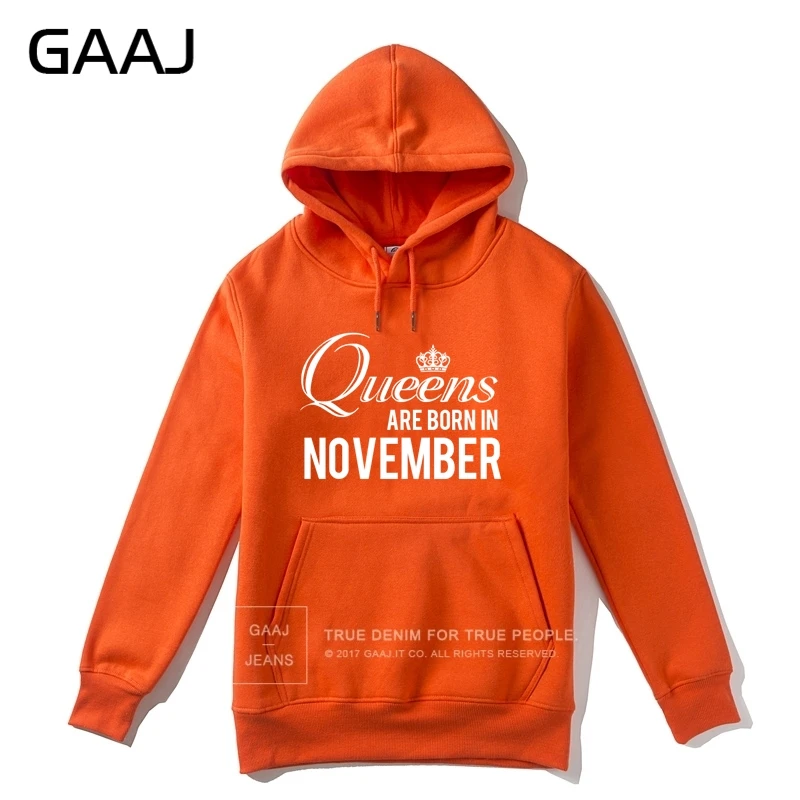 GAAJ "Queens are born in November" мужская толстовка с капюшоном, Женская толстовка на молнии, Мужская Высококачественная флисовая толстовка с принтом в стиле хип-хоп - Цвет: Orange
