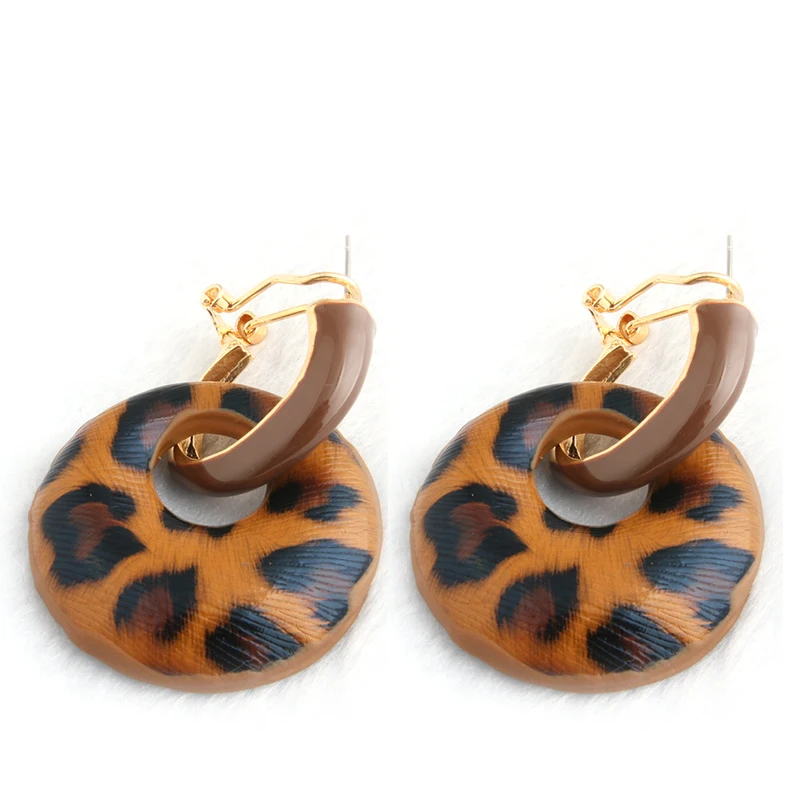 Висячие большие серьги круглые с тигром кожаные длинные из цинкового сплава