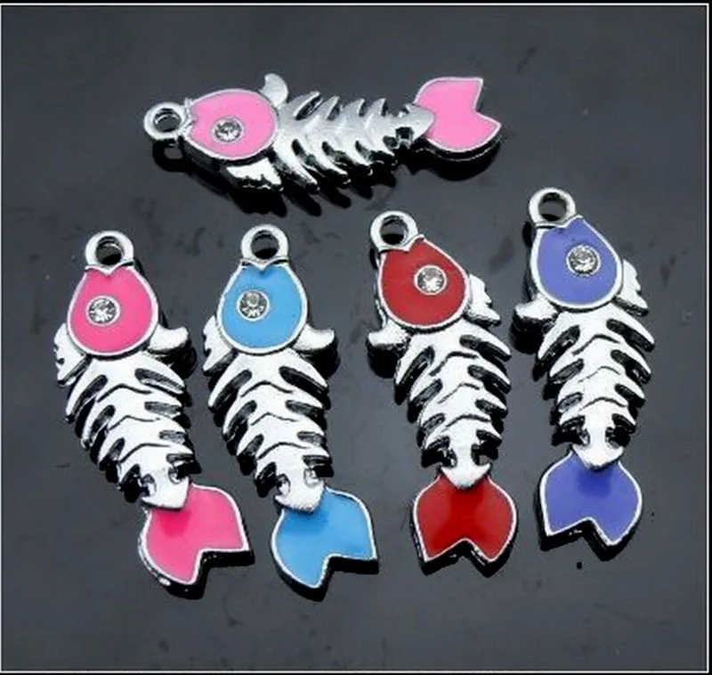 

Free Shipping! 30PCS Colorful Enamel Fish Bone Hang Pendants DIY Necklace, keychains