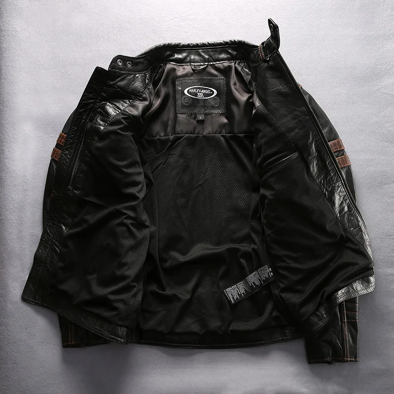 DHL Free Shipping Men Genuine Cow Leather Jacket New Professional Motorcycle Biker Jacket Top Quality Spring Autumn Coat