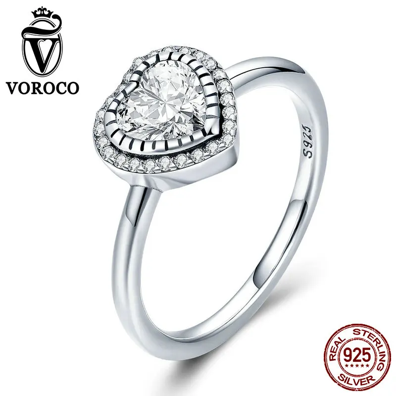 Voroco настоящий 925 пробы, серебряные серьги-гвоздики, красное сердце, любовь, звезда, луна, цветок, серебро 925, ювелирное изделие, свадебные серьги для женщин