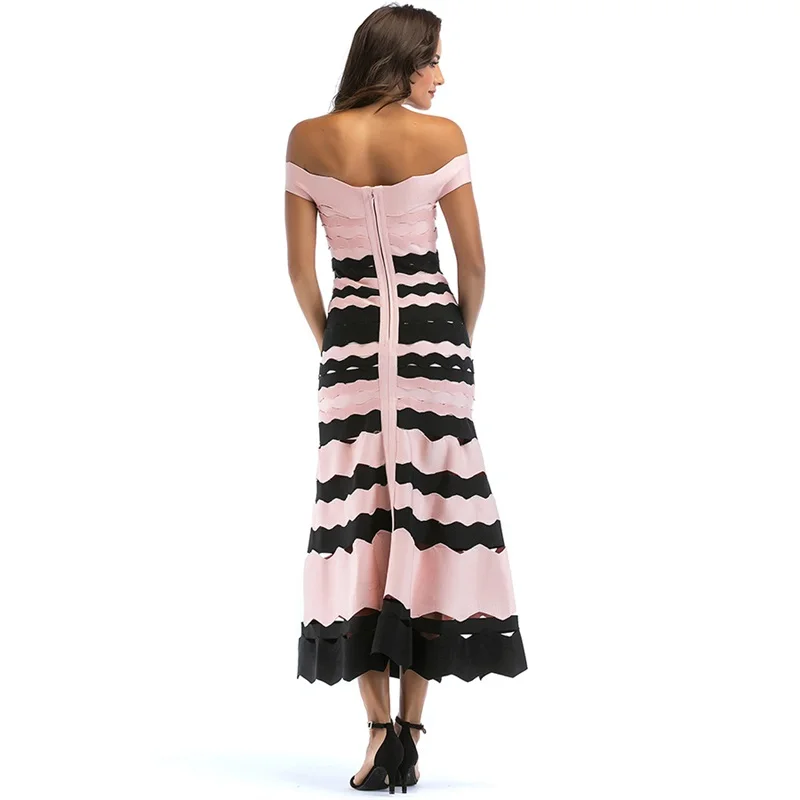 Женские Вечеринка Платье Лето 2018 Новые поступления с открытыми плечами в полоску