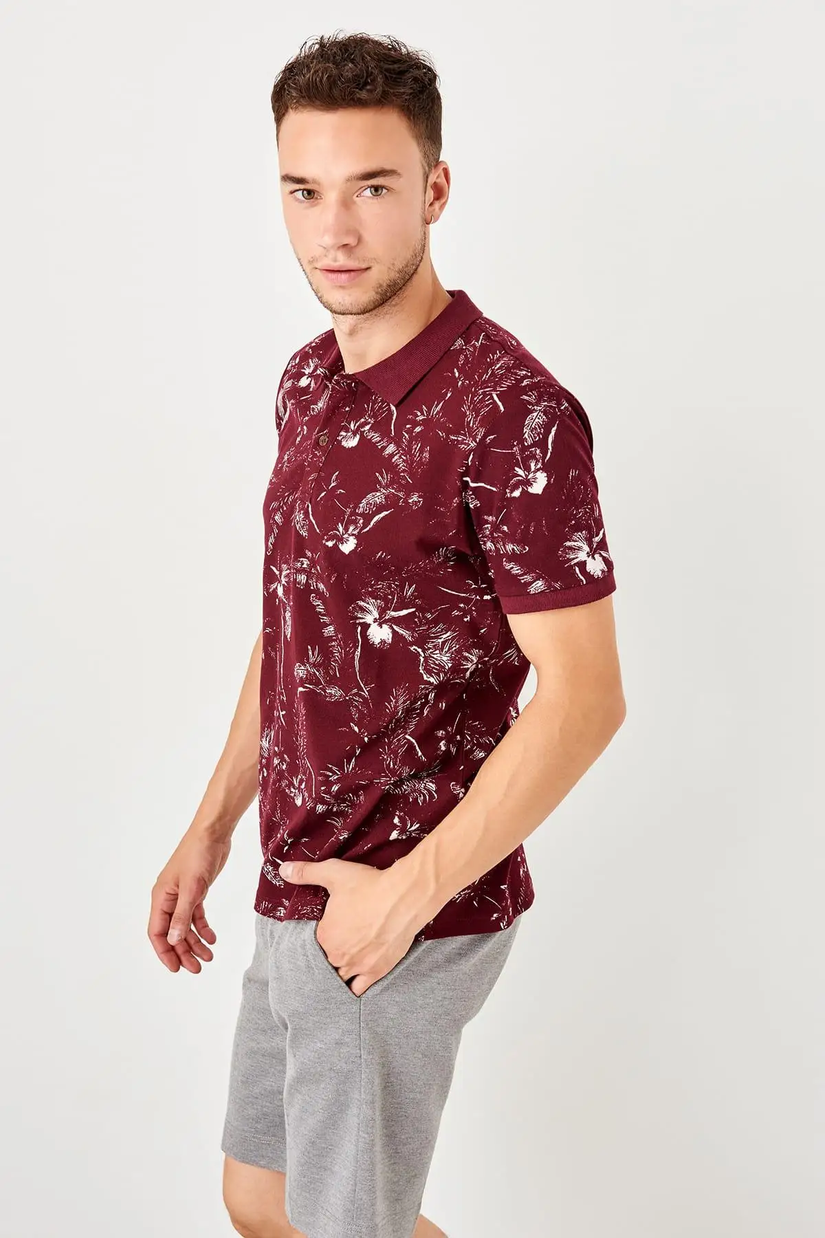 Trendyol Бургундия новые мужские печатные поло воротник футболки TMNSS19PO0040|Поло| |