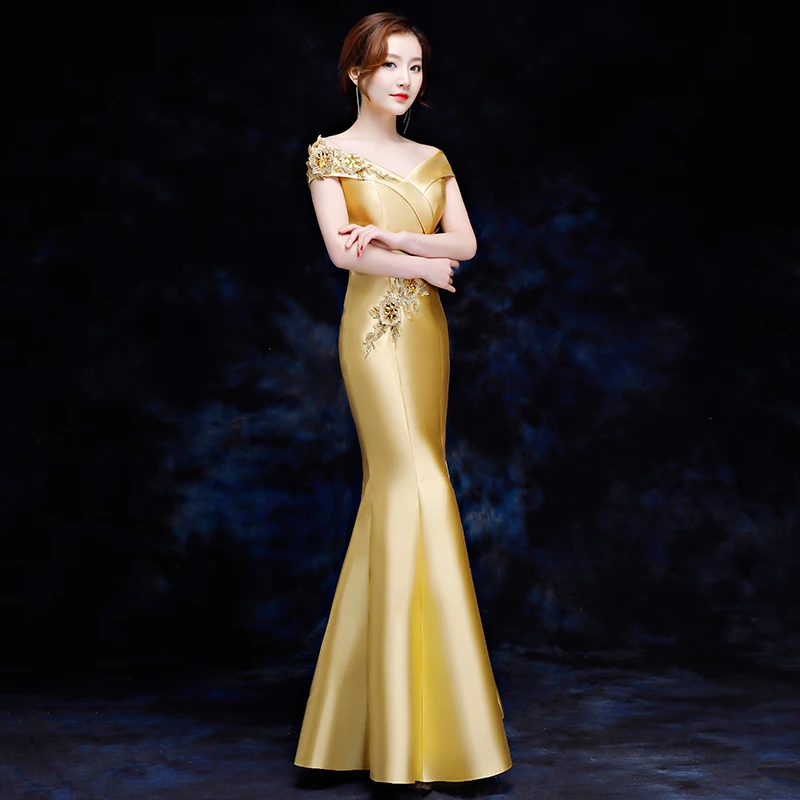 Элегантное женское платье-русалка, тонкое, Qipao, сексуальное, с открытыми плечами, Cheongsam, полная длина, Vestidos, женское вечернее платье, китайское платье, размер S-XXL