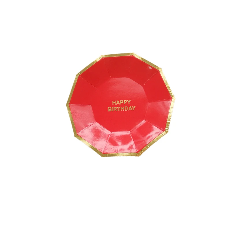 7inch Red 16 шт. большие 9 дюймов маленькие 7 дюймов бумажные тарелки темно-синего цвета с фольгой золото с днем рождения бумаги пластины день рождения партии еды лоток поставки - Цвет: 7inch Red