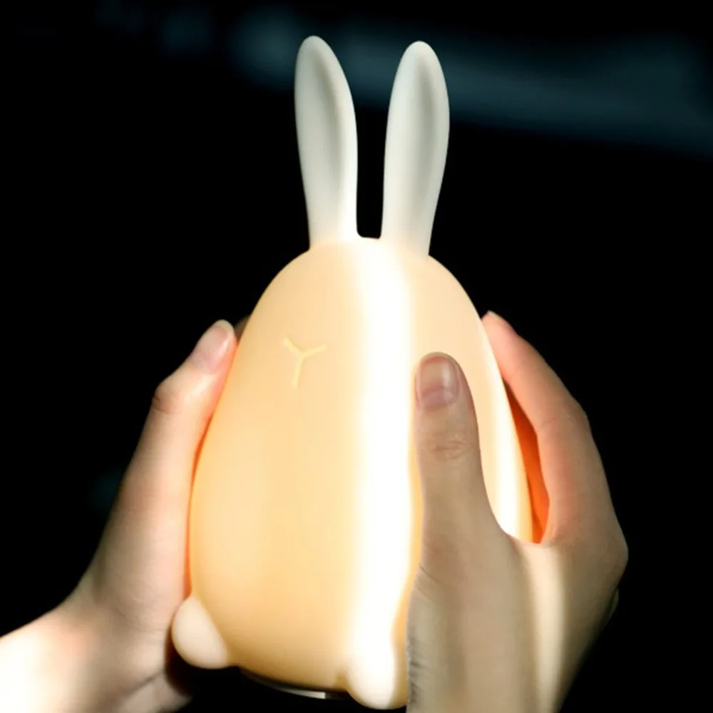 Creative Cartoon Rabbit Silicone Night Light Colorful LED USB Charging Sensor Desktop Decor | Лампы и освещение