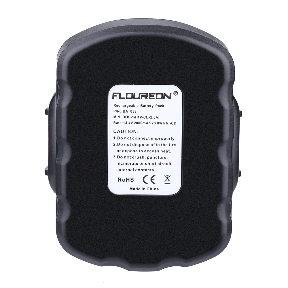 Аккумуляторная батарея FLOUREON 14,4 V 2000mAh для 2607 335 711 GSR 14,4 V Bosch PSR 14,4 Bosch PSR 14,4-2 BOSCH BAT038 BAT040 Ni-CD