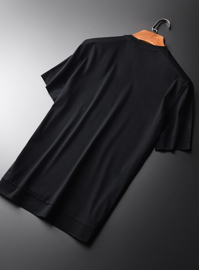 Мужские футболки Minglu с вышивкой роскошные хлопковые спандекс коротким рукавом